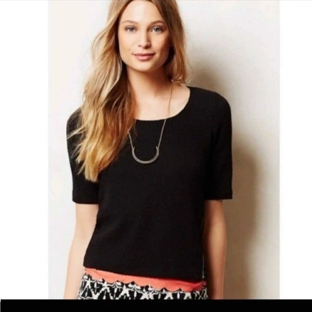 ANTHROPOLOGIE Postmark Olive Green Classon Textured Zip Detail Short Sleeve Top
